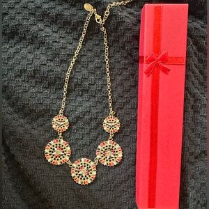 2/$20 Gift Ready! Cato’s Holiday Gold w/Red White and Black Poinsettia Necklace